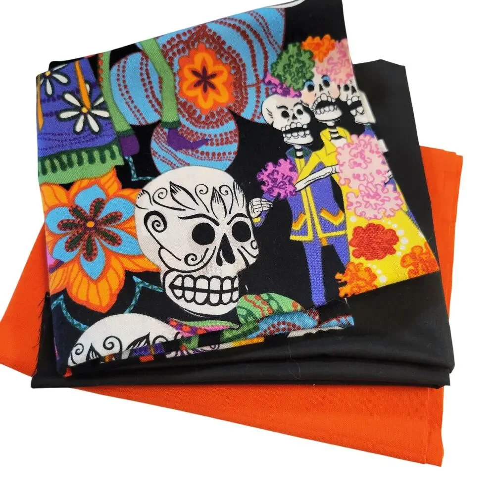 3 Pc Cotton Fabric Dia de los Muertos Solid 22x25–14x22